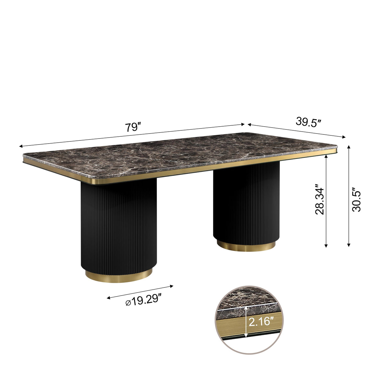 Trandell 79" Modern Glam Rectangle Faux Marble Top Dining Table - side view
