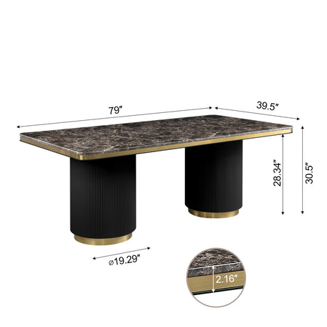 Trandell 79" Modern Glam Rectangle Faux Marble Top Dining Table - side view
