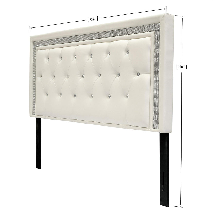 Hope Tufted Vinyl Upholstered Headboard, Queen/Full in White