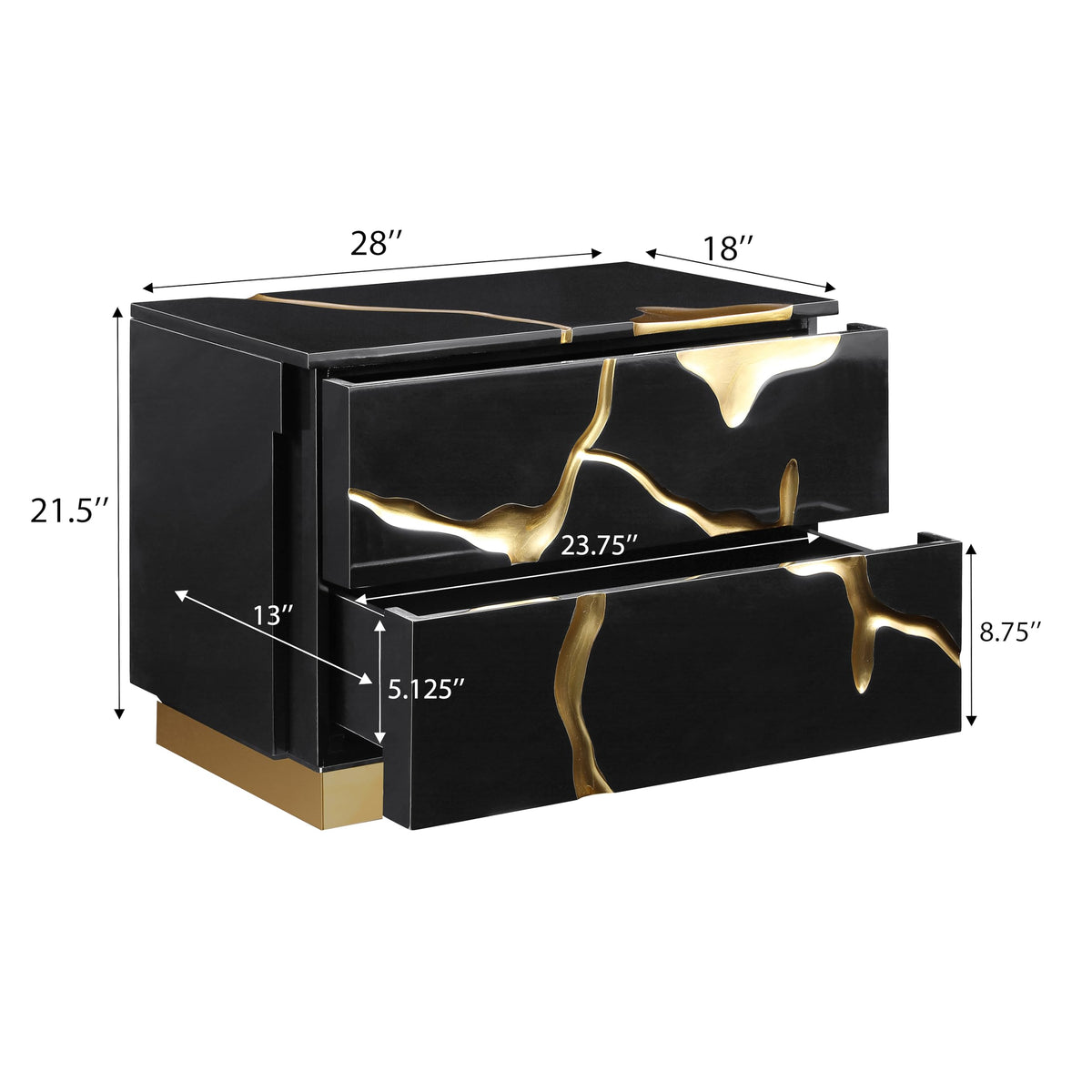 Trevello Modern Contemporary High-Gloss Lacquered Right Nightstand - back view