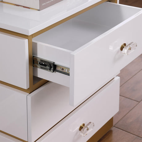 Terry Contemporary Gold Side Table with Clear Acrylic Handles in White - close-up