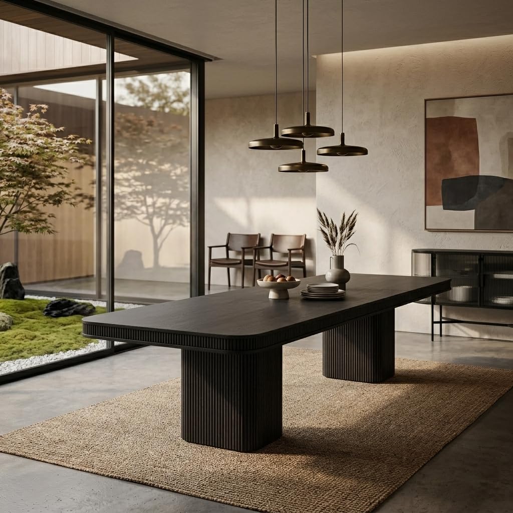 Dinsmore 160" Mid Century Modern Fluted Rectangle Dining Table - front view - Black
