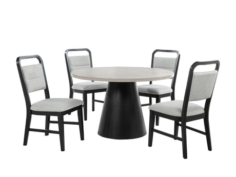 Timaro 5-Piece Round Transitional Dining Set, Wood Grain Finish in Gray/Black