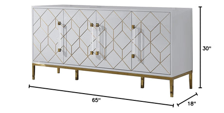 Thorne High Gloss Lacquer Sideboard/Buffet with Gold Trim in White - side view
