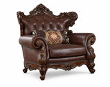 Britney Tufted Faux Leather Accent Chair with Cherry Wood Detailing — product view 2