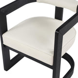 Bjorn Mid-Century Modern Wooden Dining Faux Leather Cushions, 1 Chair in Cream With Black Legs - back view