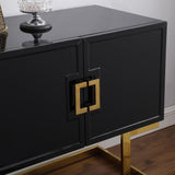 Tommy Contemporary High Gloss Lacquer Sideboard/Buffet with Gold Handles in Black - close-up