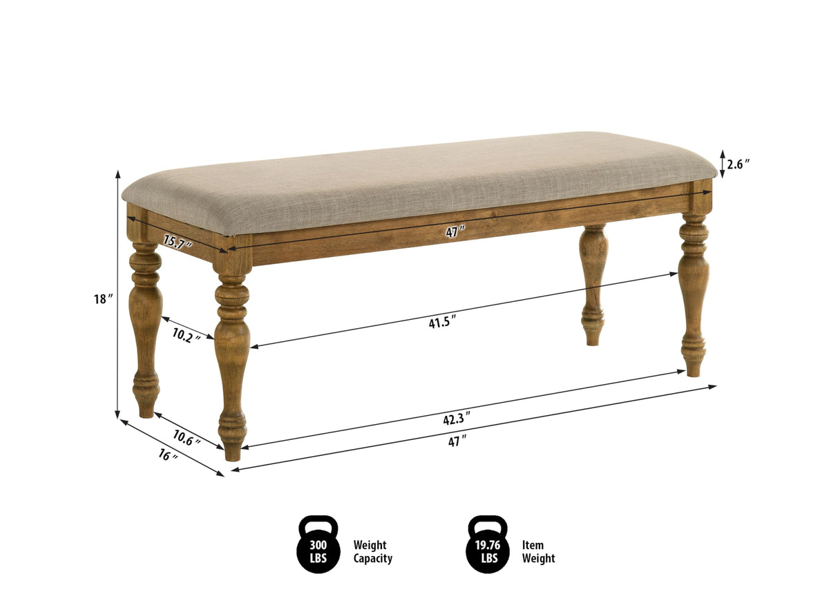 Huntington 47" Transitional Rectangle Dining Bench - side view