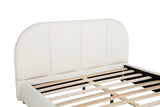 Ctasia Queen Burlap Bed Frame with 40" Rounded Headboard, Low Profile in Ivory - angle view