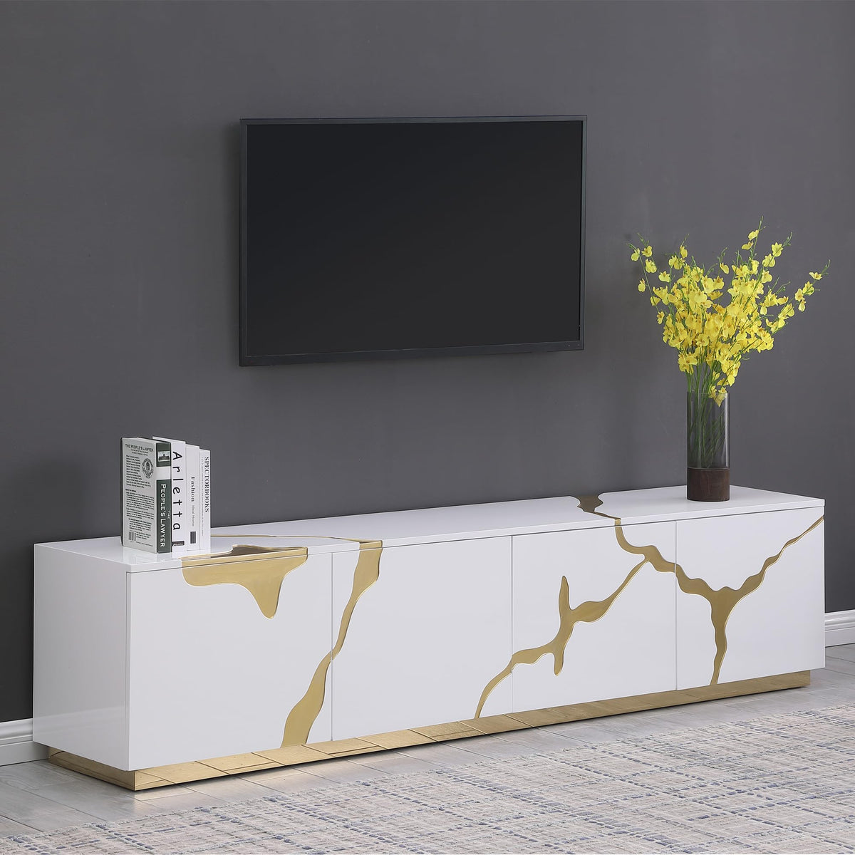 Taylor 87" High Gloss Lacquer TV Stand - front view