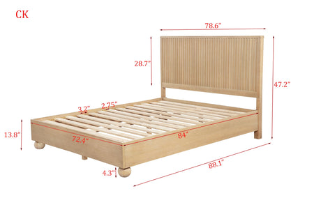 Daplen 47" Scandinavian Modern Platform Bed Frame, California King, Vertical Ribbed Design… - side view