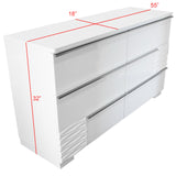 Athen 55" 6-Drawer Dresser with Chrome Pull Handles, White High Gloss Lacquer Finish - front view