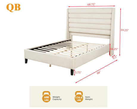 Tleraé Polyester Modern Upholstered Queen Bed Frame - side view