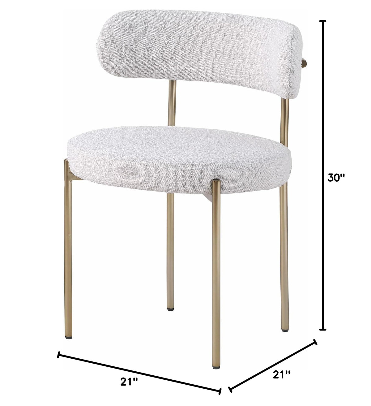 Dobby Contemporary Boucle Fabric Dining Chair with Gold Legs - side view