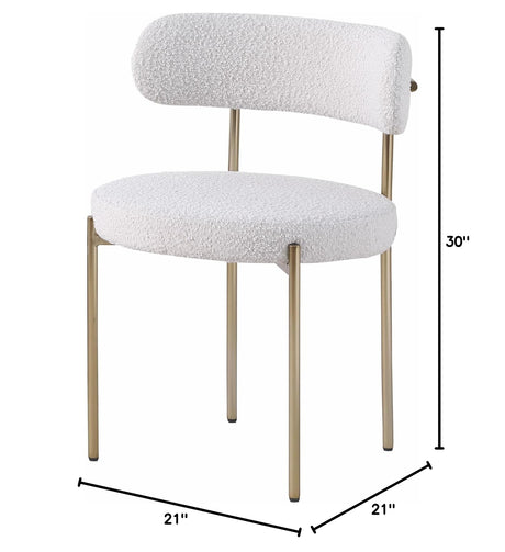 Dobby Contemporary Boucle Fabric Dining Chair with Gold Legs - side view