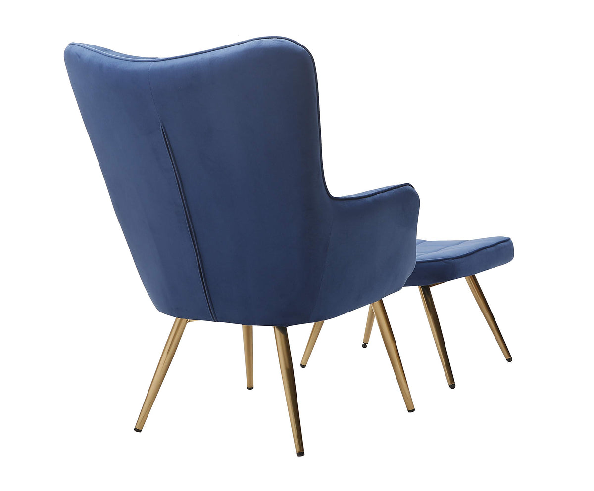 Velvet Chair and Ottoman Set in Navy Blue - detail view