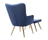 Velvet Chair and Ottoman Set in Navy Blue - detail view