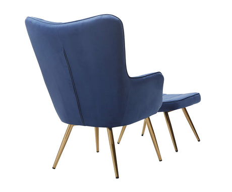 Velvet Chair and Ottoman Set in Navy Blue - detail view