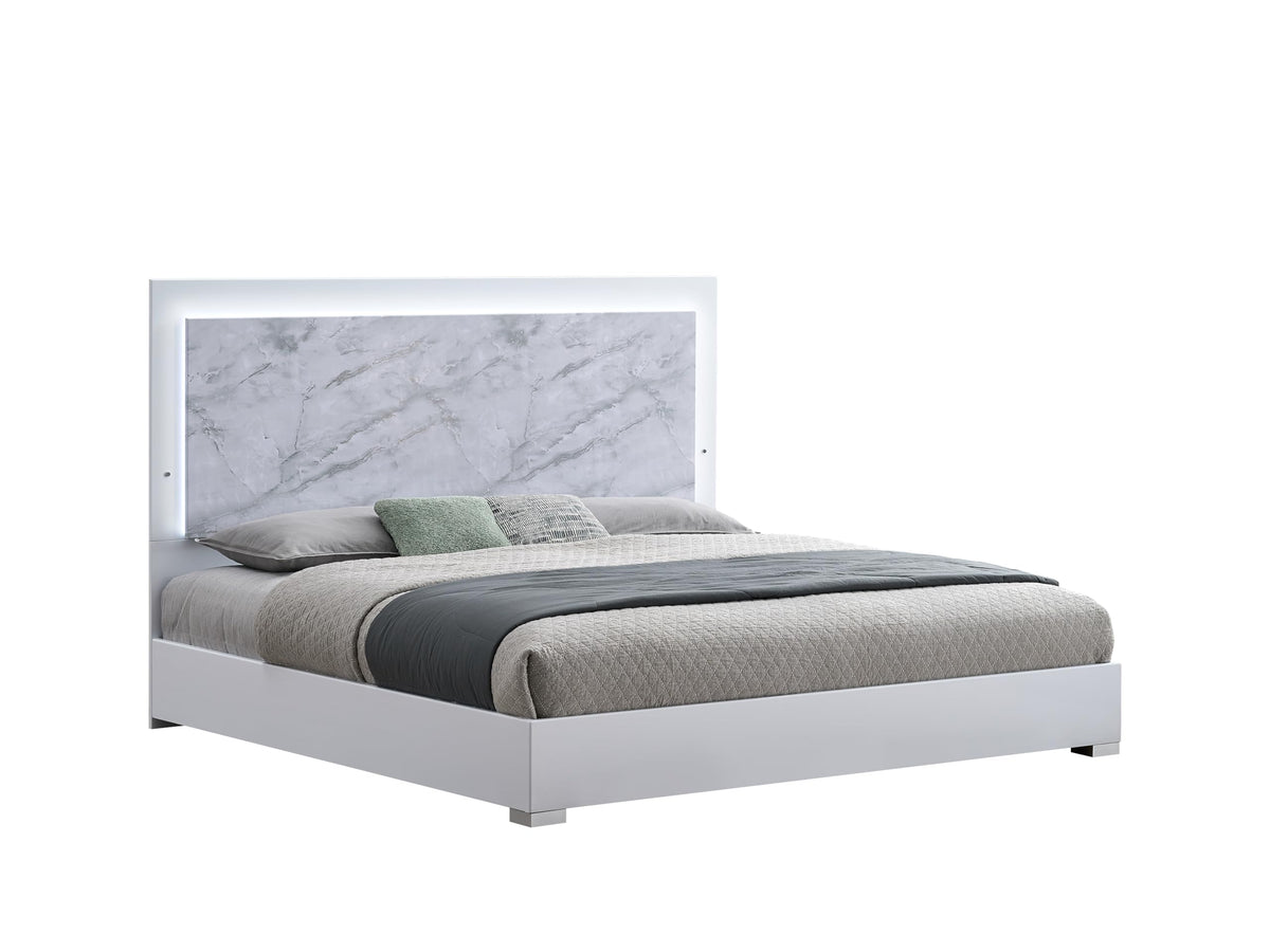 Luna 88.5" California King Bed Frame, White Lacquered Gloss