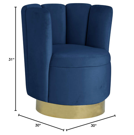 Modern Upholstered Swivel Accent Chair in Navy Blue - side view