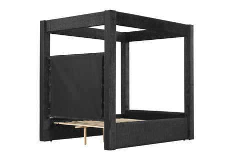 Borealis Canopy Bed Frame with Celestial Starry Upholstery, Queen, 87" Tall Headboard in Black - angle view