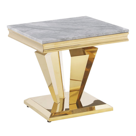 Chihiro Contemporary Grey Square Stone End Table in Gold