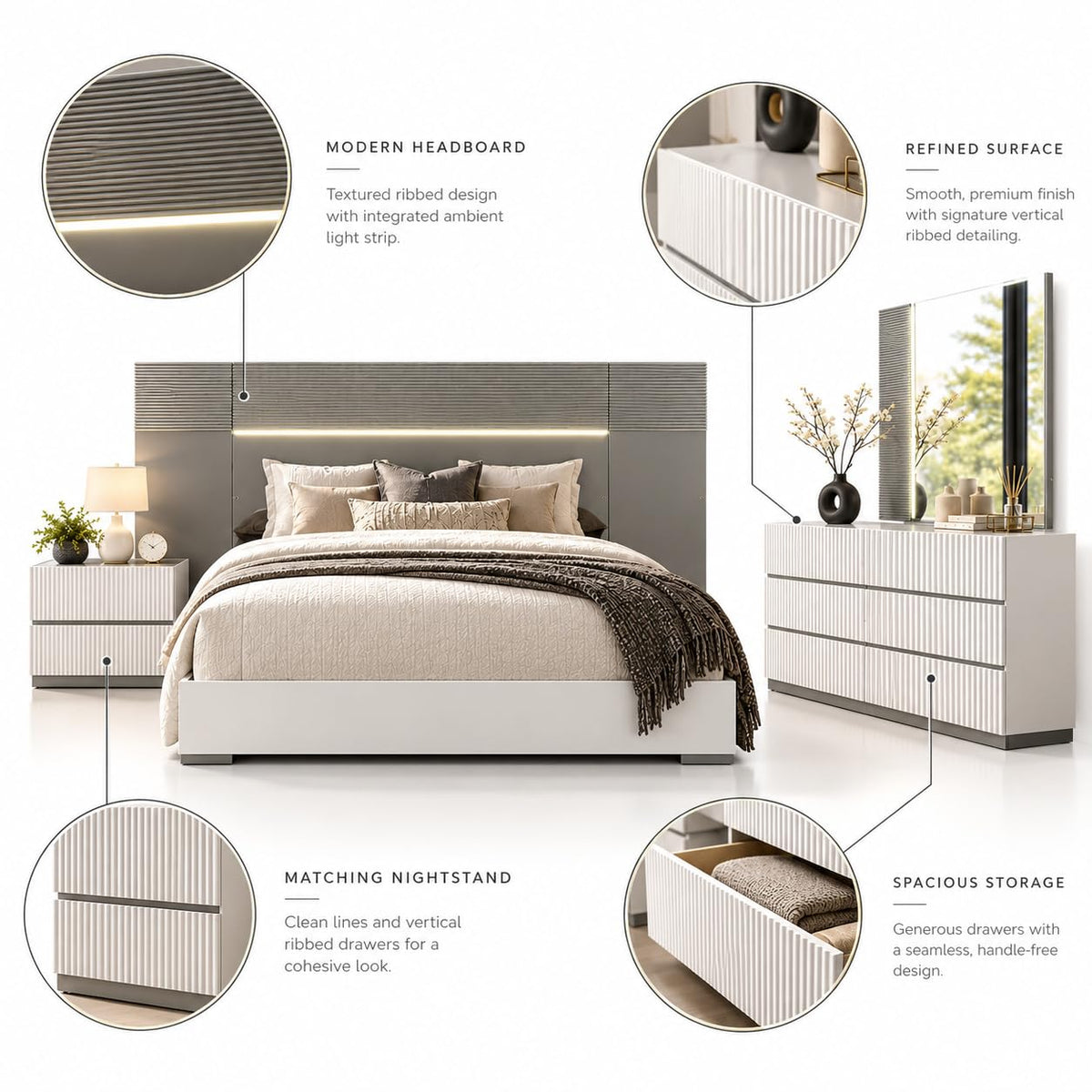 Cecilia White-cream Bedroom Set — Queen & King — product view 8