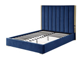 Jalen Blue Velvet Queen Platform Bed - detail view