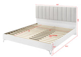 Linea 87" California King Bed Frame, White Frame with Beige Padded Headboard - side view