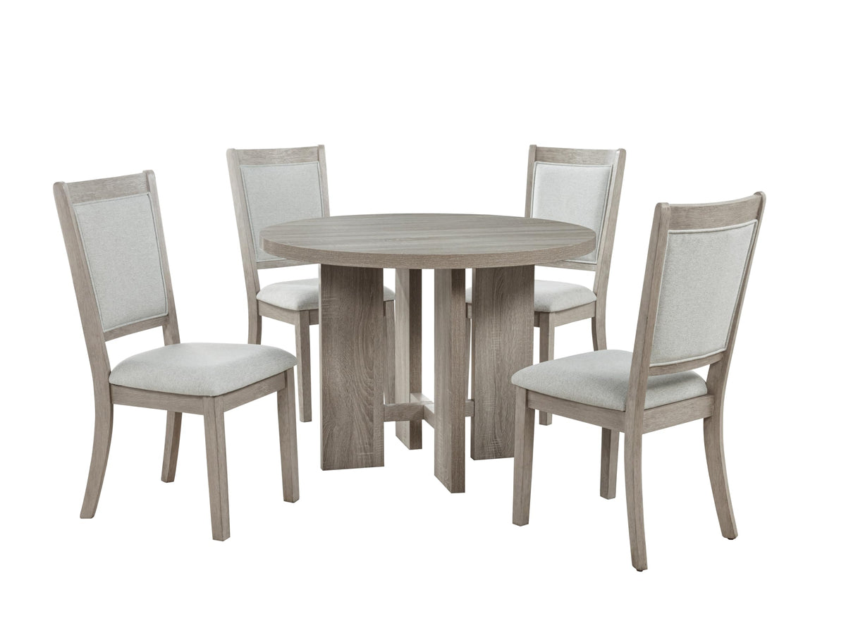 Timbria 5-Piece Round Transitional Dining Set, Kitchen or Dining Room Furniture in Oak/Grey