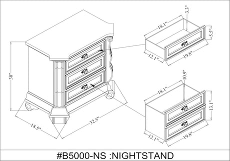 Belvedere 5-Piece Traditional Classical Bedroom Furniture Set, California King, 86" Platform Bed… - back view