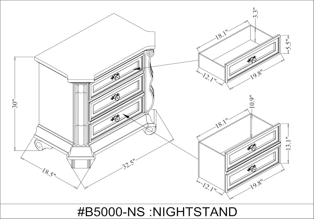 Belvedere 32.5" Wide 2-Drawer Traditional Nightstand in Dark Cherry - side view