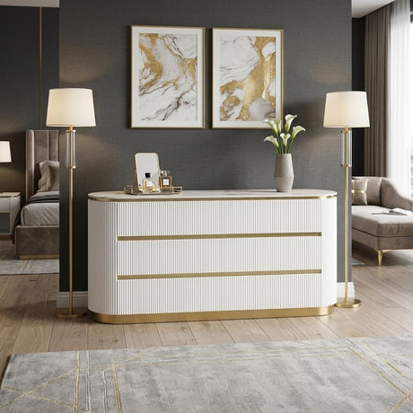 Trandell 65" Wide Modern Glam Faux Marble Top 6-Drawer Dresser - side view