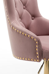 Brightcast 2-Piece Velvet Tufted Gold Bar Stools in Pink - detail view