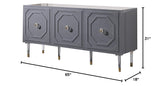 Tahlia High Gloss Lacquer Sideboard/Buffet with Gold Accents in Grey - side view