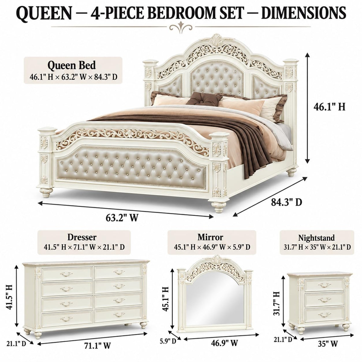 Marya White Bedroom Set — Queen — product view 2