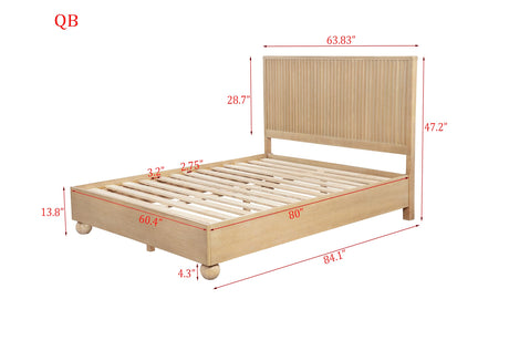 Daplen 47" Scandinavian Modern Platform Bed Frame, Queen, Vertical Ribbed Design Headboard in… - side view