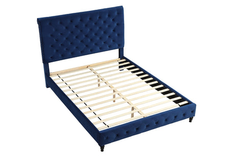 Modern Glam Velvet Blue Bed, Eastern King - side view