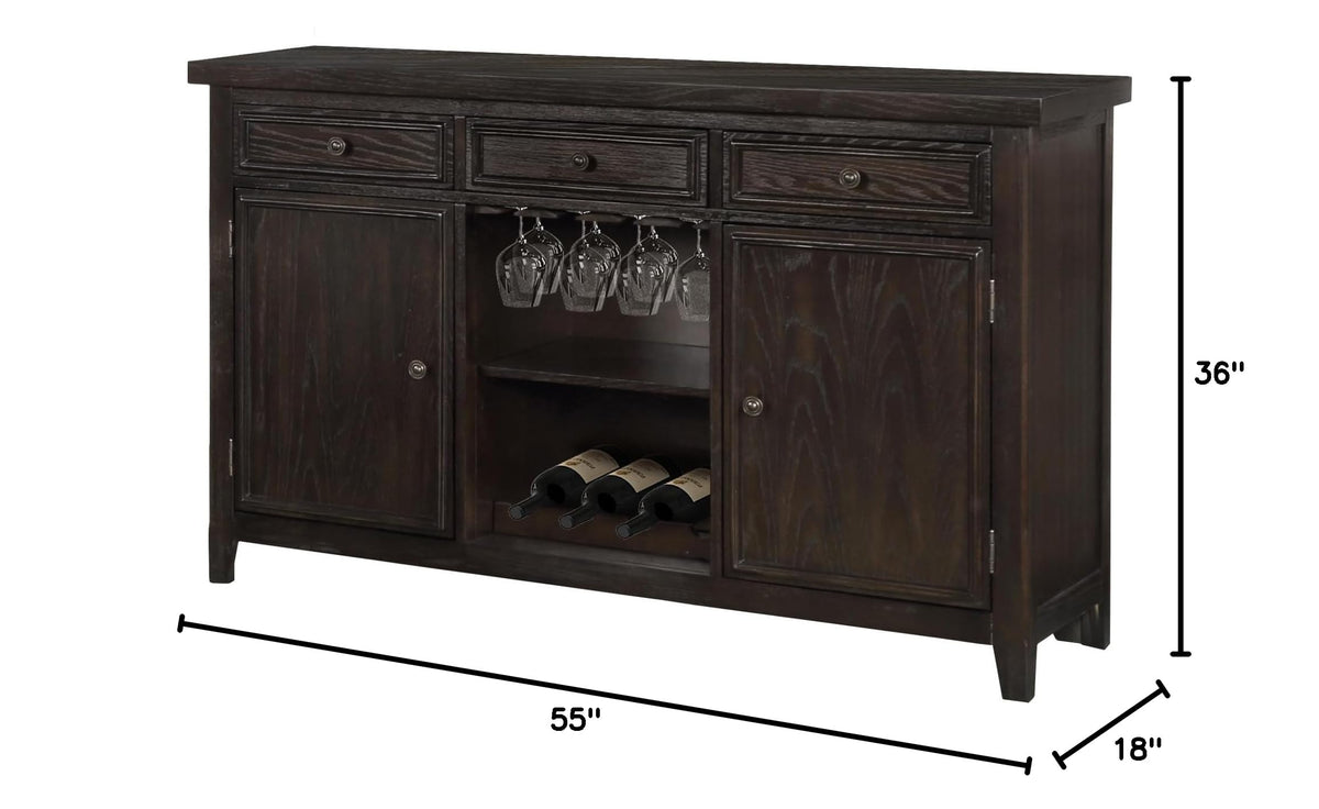 55" Traditional Solid Wood Server in Dark Brown in Espresso - side view