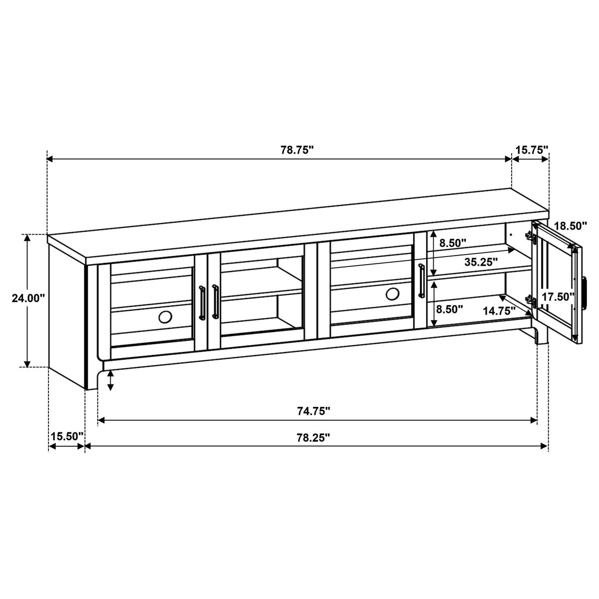 Brenham 79" TV Stand with Glass Doors - Washed Oak Media Console, Fits TVs up to 85" – view 12