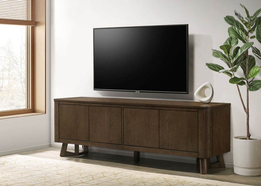 Trotter 71" TV Stand - 4-Door Media Console with Framed Panels & Interior Shelving in Brown