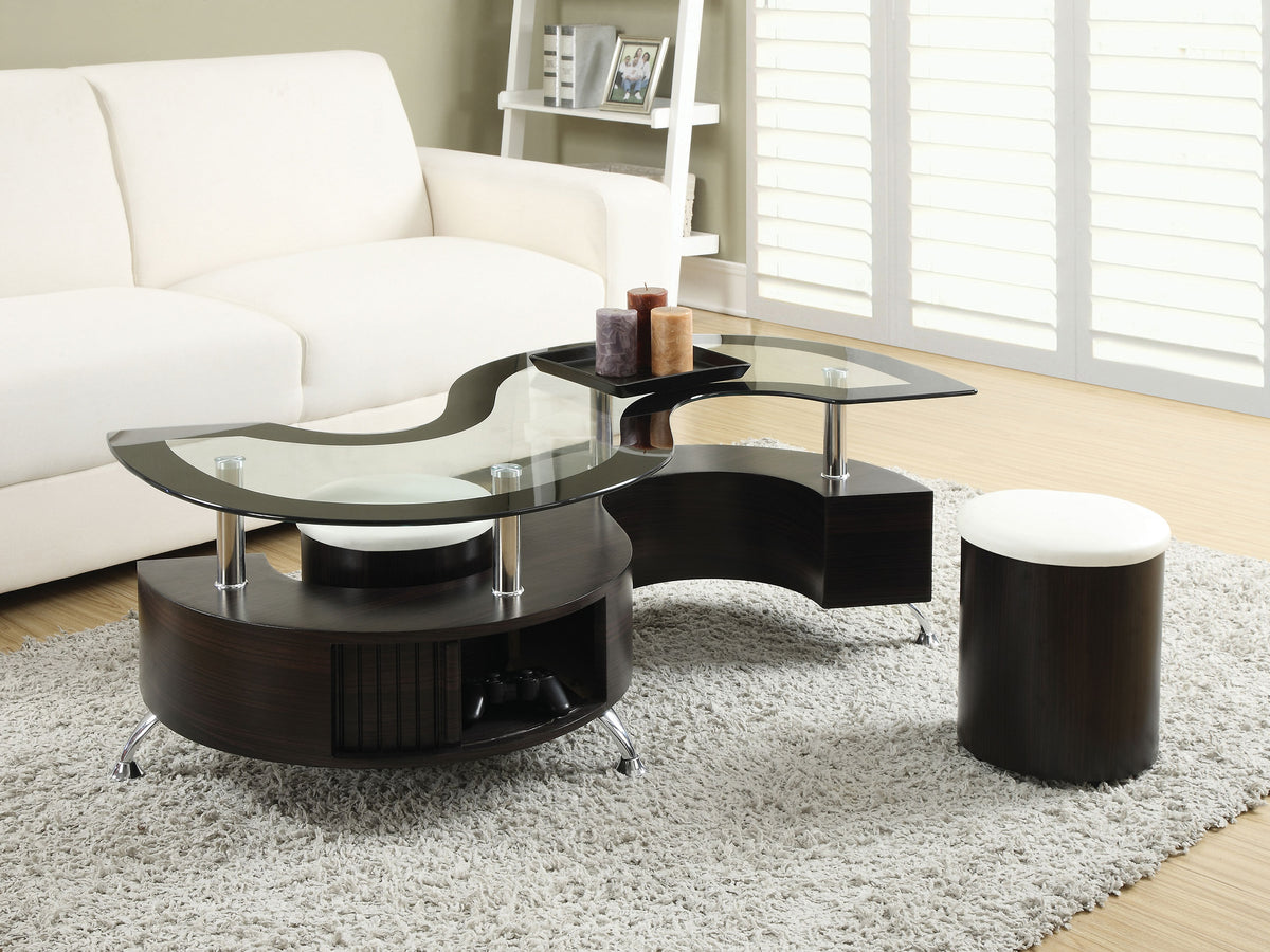 Buckley 3-Piece Glass Top Coffee Table with 2 Stools
