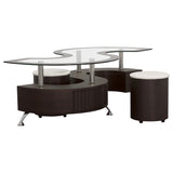 Buckley 3-Piece Glass Top Coffee Table with 2 Stools - Serpentine Shape with Sliding-Door Storage in Cappuccino – view 2