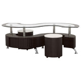 Buckley 3-Piece Glass Top Coffee Table with 2 Stools - Serpentine Shape with Sliding-Door Storage in Cappuccino – view 3