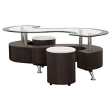 Buckley 3-Piece Glass Top Coffee Table with 2 Stools - Serpentine Shape with Sliding-Door Storage in Cappuccino – view 4