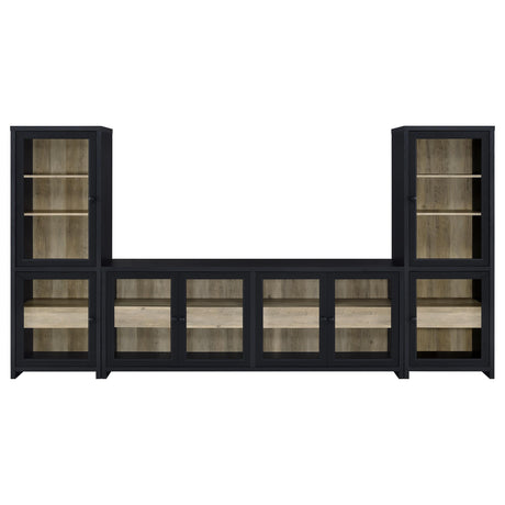 Denison 79" TV Stand & Entertainment Center with Media Towers - Glass Doors & Hidden Drawers in Black – view 6