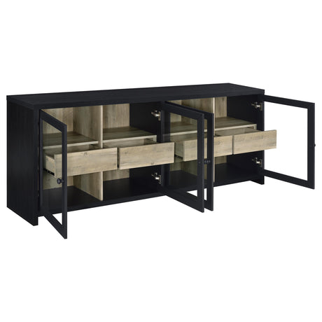 Denison 79" TV Stand & Entertainment Center with Media Towers - Glass Doors & Hidden Drawers in Black – view 8