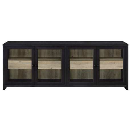 Denison 79" TV Stand & Entertainment Center with Media Towers - Glass Doors & Hidden Drawers in Black – view 9