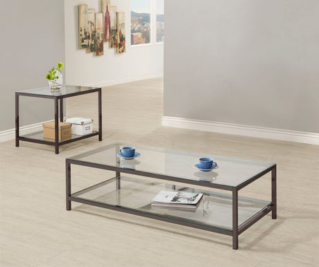 Trini Glass Top Coffee Table & End Table Sets - 2pcs- Coffee Table + End Table