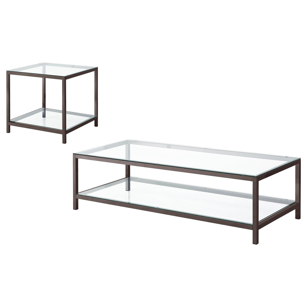Trini Glass Top Coffee Table & End Table Sets - Black Nickel Open Frame with Lower Shelf – view 11